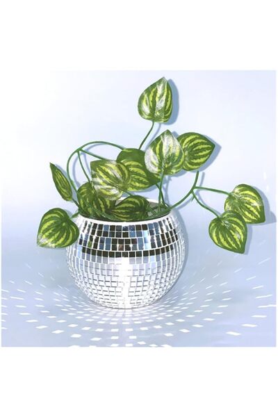 Generic Silver Mirror Glass Disco Ball Planter, 4×5×5IN Multifunctional Vase ...
