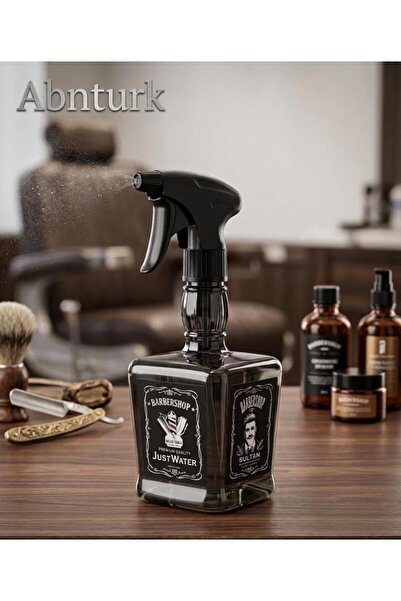 abnturk Retro Tasarım Kuaför Su Spreyi Kare Berber Fısfıs Şişesi Siyah 600ml