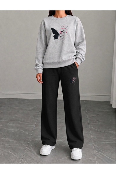 FUFLUNS Women's Butterfly Sakura Printed Cropped Crewneck Bottom/Upper Tracks...