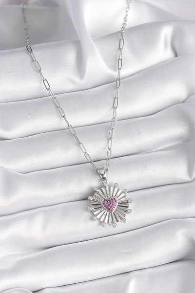 online kapsulavm avm alışveriş 316L Steel Silver Color Pink Zircon Stone Hear...