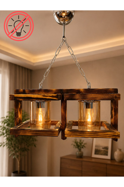 Kare canlı gold ahşap avize