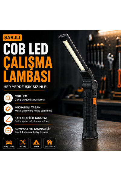 Genel Markalar Şarjlı COB LED Katlanabilir El Feneri Mıknatıslı Çalışma Lamba...