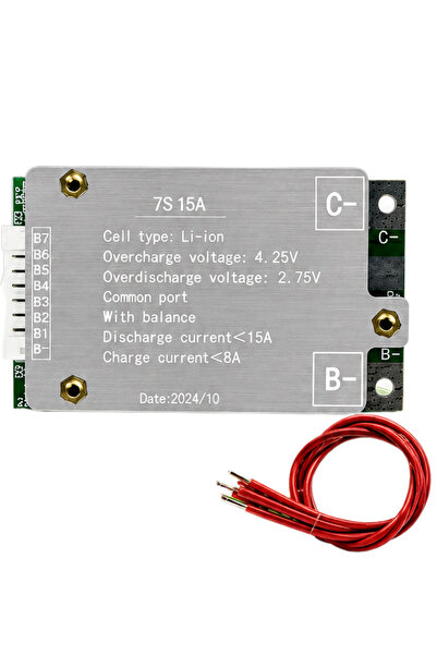 RoboPazar BMS 7S 15A Li-ion Batarya Koruma ve Dengeleme Kartı – 25.9V 7 Hücre Battery Management System