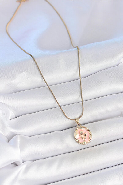 online kapsulavm avm alışveriş 316L Steel Gold Color Chain Pink Enamel Flower...
