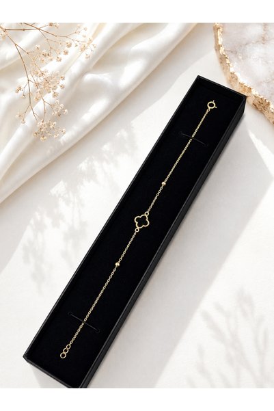 Mustafaseydin 14 Ayar Altın Büyük Tekli Dört Yapraklı Bileklik - 18 cm 1.70 gram