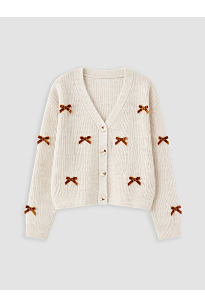 LC Waikiki I Bow Detailed V Placketed Girls' Knitwear Cardigan from Freezen S...