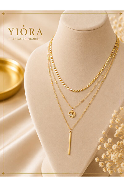 yiora Jewelry Stainless Steel Imported 3-Piece Multi-Look Gold/Gold Color Nec...