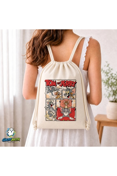 Ghostbastır Design Tom and Jerry Drawstring Linen Bag C349