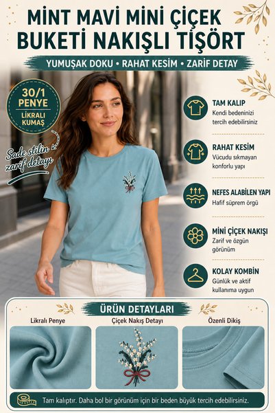yubistitch Women's Arma Floral Embroidered Lycra Combed Cotton Short Sleeve T-Shirt