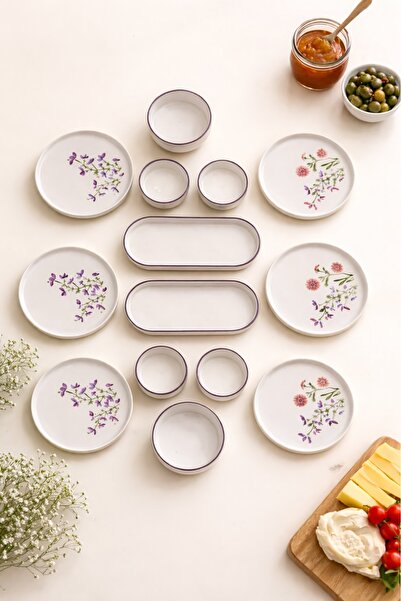 viracasa Garden 14 Parça 6 Kişilik Kahvaltı Takımı Kır Çiçeği Desenli Seramik...
