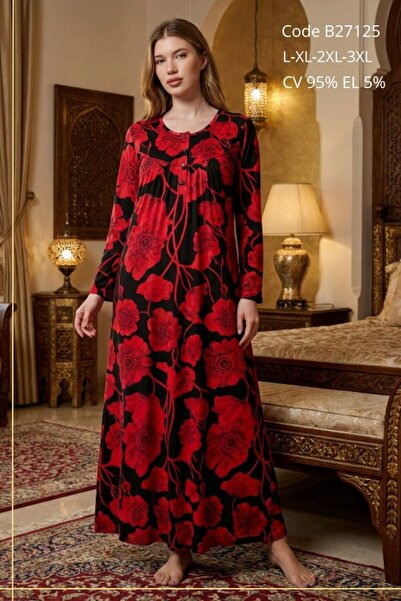 big mama Primum Cotton Plus Size Printed Rink Viscose Mother Nightgown - Rela...
