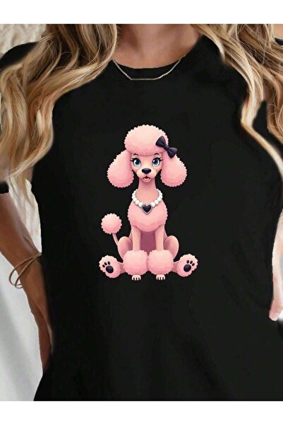 2BIR Casual T-Shirt Crew Neck-Shirt Featuring A Stylish Pink Poodle Design, S...