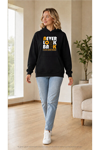 EMMODA Women's Never Look Back Written Hooded Kangaroo Pocket Sweatshirt