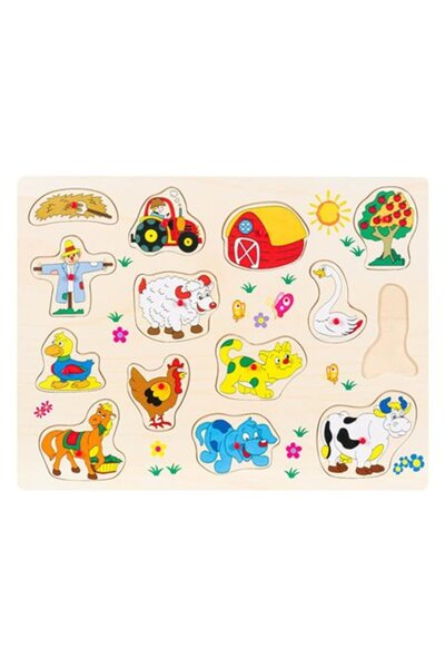 OEM Puzzle Incastru din Lemn Animale Ferma (14 piese) - 40x30cm