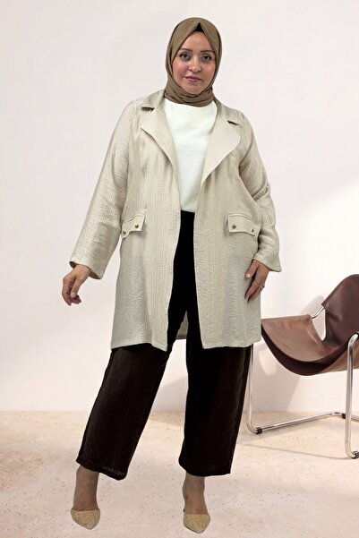 Eslina 63016 Μπλέιζερ Μεγάλου Μεγέθους Mostral Double Tensel Jacket - Πέτρινο