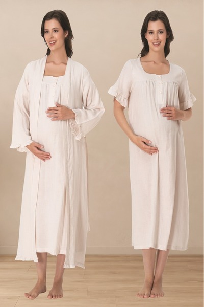 Puerpera Effortt Muslin Fabric Maternity Nightgown and Dressing Gown 3085