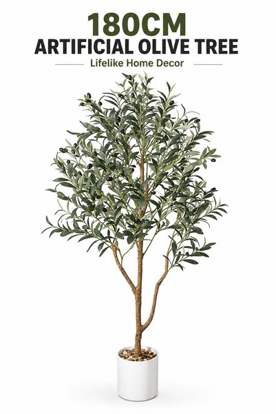 Ummelia 180cm Artificial Olive Tree with Pebble-Filled Pot | Lifelike Leaves & Fruits | Maintenance-Free Indoor & Outdoor Decor
