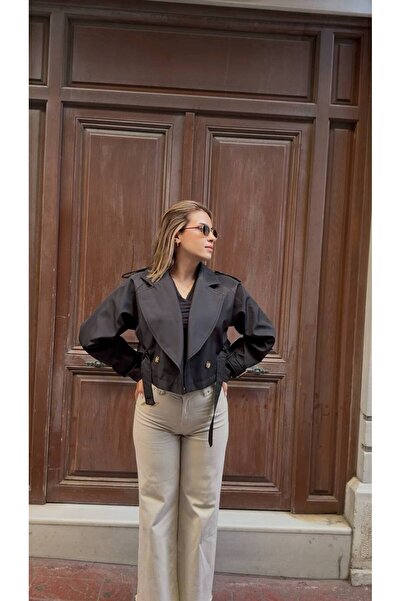 D'RECCY Trench scurt oversize pentru femei, cu curea, jachetă elegantă de sezon