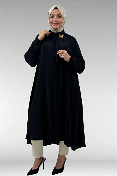 Eslina 68034 Large Size Brooch Detailed Mevlana Shirt - Black