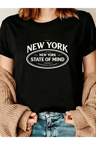 21JNRY Casual Vintage Style Women's T-Shirt New York State Of Mind Graphic Te...