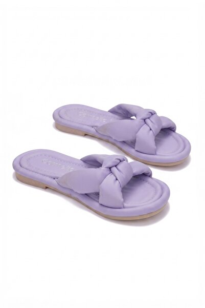 İmerShoes Allyup Günlük Kadın Puf Terlik Yumuşak Taban Hafif Esnek Pofuduk Kurdeleli Yazlık Rahat Sandalet 023