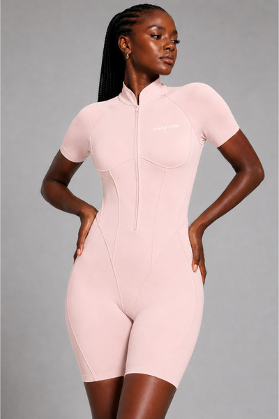 Art of Act Sculpt Open-Back Zip-Up Biker Jumpsuit – Blush