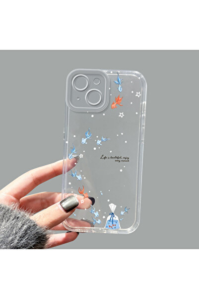 ucuc iPhone 13 Uyumlu Kamera Korumalı Anti-Darbe Estetik Baskı Desenli Şeffaf...