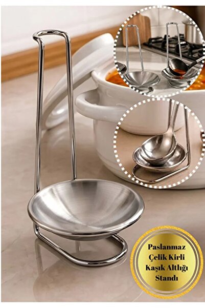Kitchen Beauty Paslanmaz Çelik Kepçe ve Kaşık Standı – Mutfak Tezgahı İçin Ocak Yanı Kepçe & Kaşık Tutucu (1 Adet)