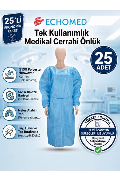 ECHOMED 25'li Paket Tek Kullanımlık Medikal Cerrahi Önlük