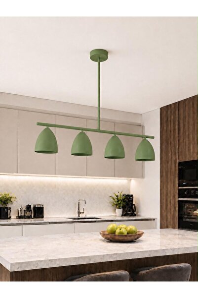 avizade ALENA Yeşil Metal 4'lü Sıralı Avize – Modern Yemek Masası Avizesi, E2...