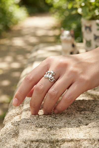 online kapsulavm avm alışveriş Silver Color Cat Design Brass Women's Ring