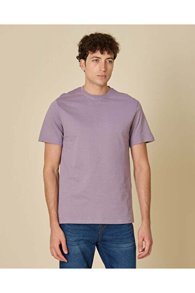 REDTAG Men Purple Plain T-Shirt
