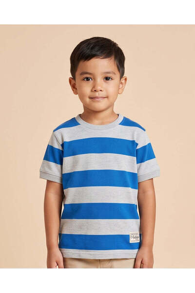 REDTAG Boys Blue Crew Neck T-Shirt