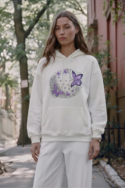 x Tights Butterfly Serisi Oversize Kapüşonlu Sweatshirt