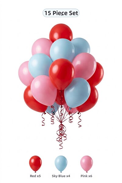 BALOMİS 1 Year Old Boy Balloon Set Macaron Blue Red 15 Pieces Baby Birthday P...