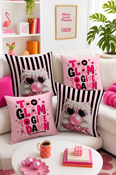 Bertille Home Pop Art Series Double-Sided Digital Printed Set of 4 Throw Pill...