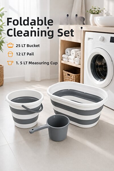 Vienev 3-Piece Bathroom Set: 25L Folding Basket, 12L Folding Bucket, 1.5L Mug...