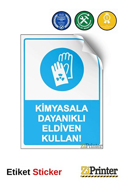 ZiPrinter استخدم قفازات مقاومة للمواد الكيميائية! ملصق لافتة تحذيرية isg مقاس...