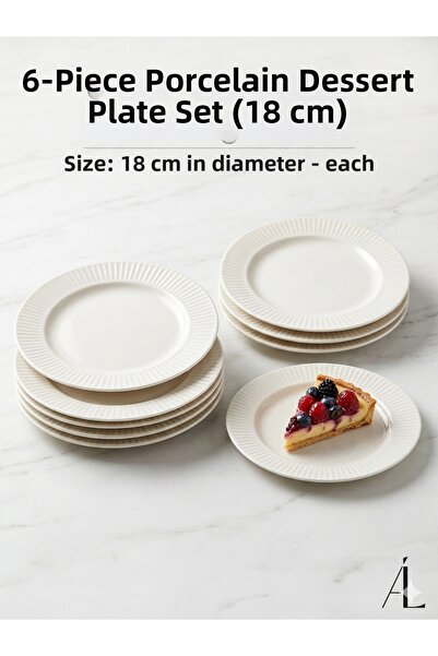 porselen Premium Striped Dessert Plate 18 cm - Modern Presentation Plate