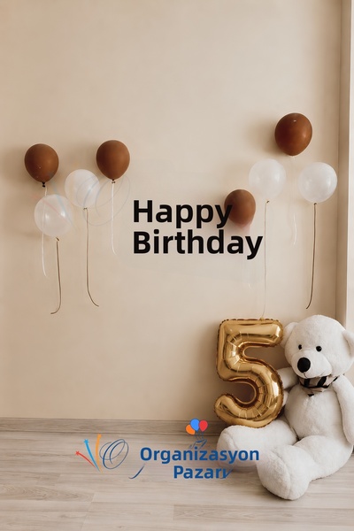 Organizasyon Pazarı 5 Year Old Birthday Concept Gold Number Balloon Set Metal...