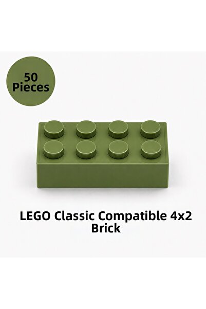 OyuncaklarÜlkesi Lego Compatible Classic 50 Pieces Khaki Green Color 4X2 Bric...