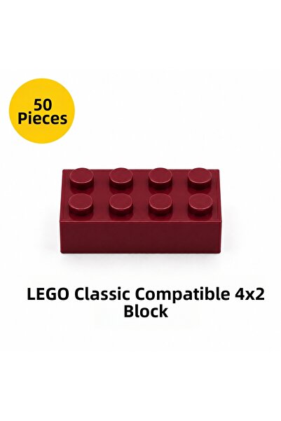 OyuncaklarÜlkesi Lego Compatible Classic 50 Pieces Burgundy Color 4X2 Brick B...
