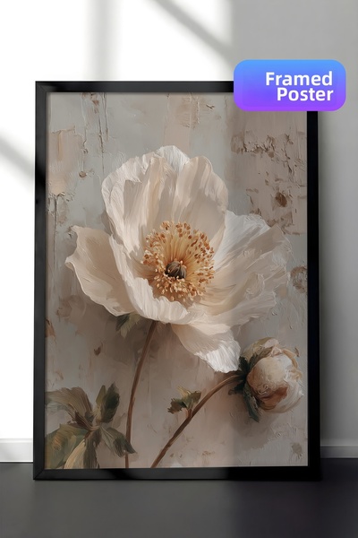 Zestia Pictură de perete vintage, floare de mac albă cu ramă neagră Nr.: 20225