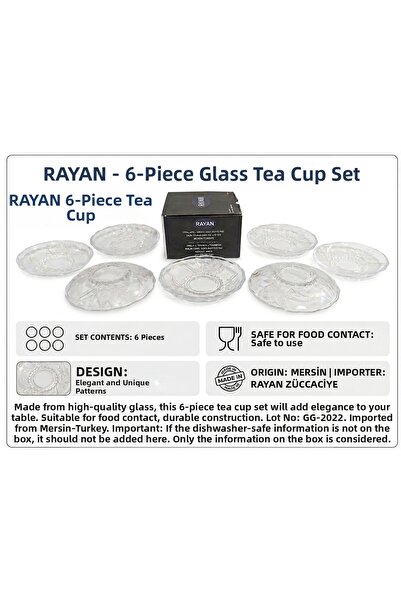 Rayan Tea Cup with Glass Pattern 6 Pieces Joker Series