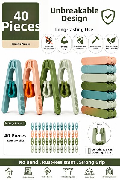 EVİMA Premium Clothes Pegs Unbreakable Springless Durable Peg Set