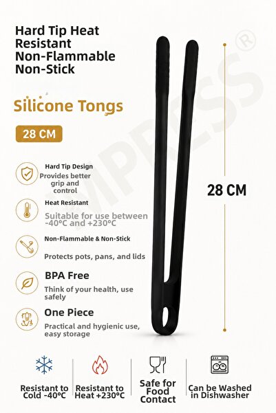 Impress Hard Tip Heat Resistant Fireproof Non-Stick Silicone Tongs 28 Cm, Bpa...