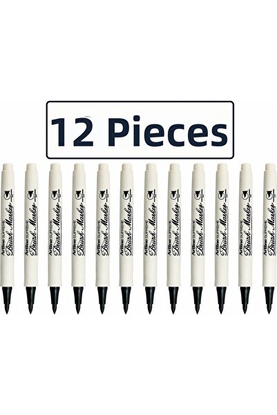 artline قلم تحديد برأس فرشاة مرن من سوبريم، أسود، عبوة من 12 قلم