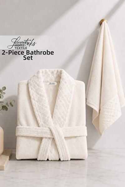 Lorateks Lunessa |   2 Piece Self-Patterned Cotton Bathrobe & Towel Set |   S...