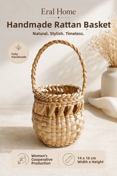 SS ERAL KOOP Decorative Handmade Natural Wicker Organizer Ajda Basket 14 X 16 cm