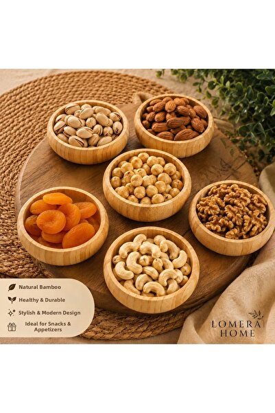 Lomera Home 6-Piece Bamboo Snack Bowl Set – Natural Wooden Presentation Bowl,...